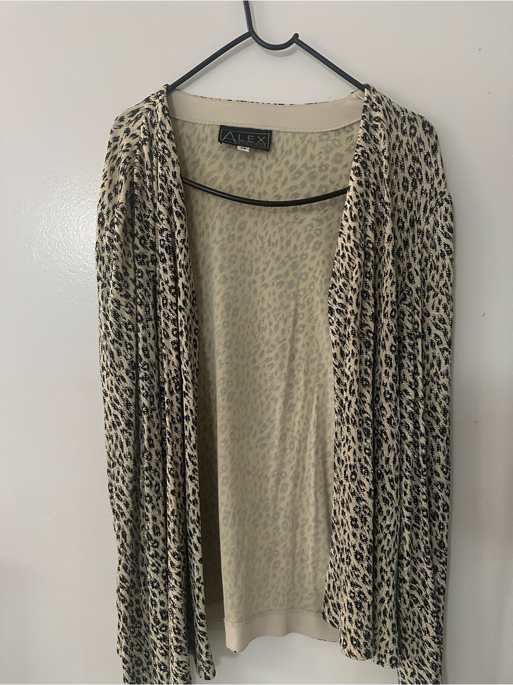 Alex Evenings Beige and Black Leopard-Print Open Cardigan